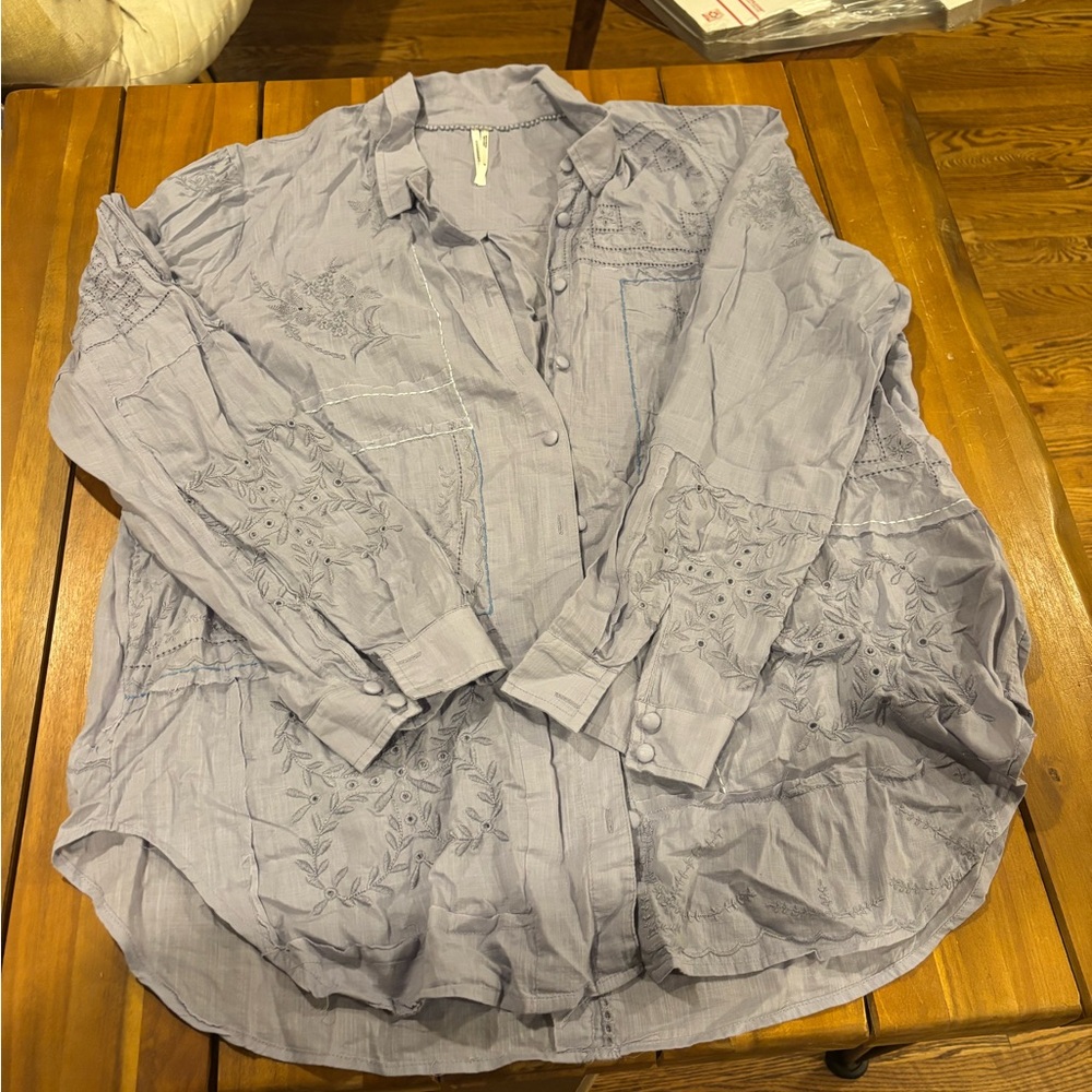 Light Purple Long Sleeve Anthropologie Button Up Cotton Blouse Women's Size XL